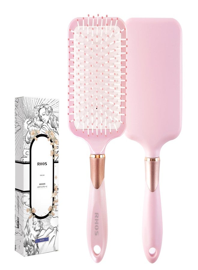 RHOS Paddle Brush for Women & Men - Detangler for Thick, Curly, Long, Wet & Dry Hair - Nylon Bristles Square Cushion Brush for Smoothing and Detangling (1 Pack - Pink) - Image 1
