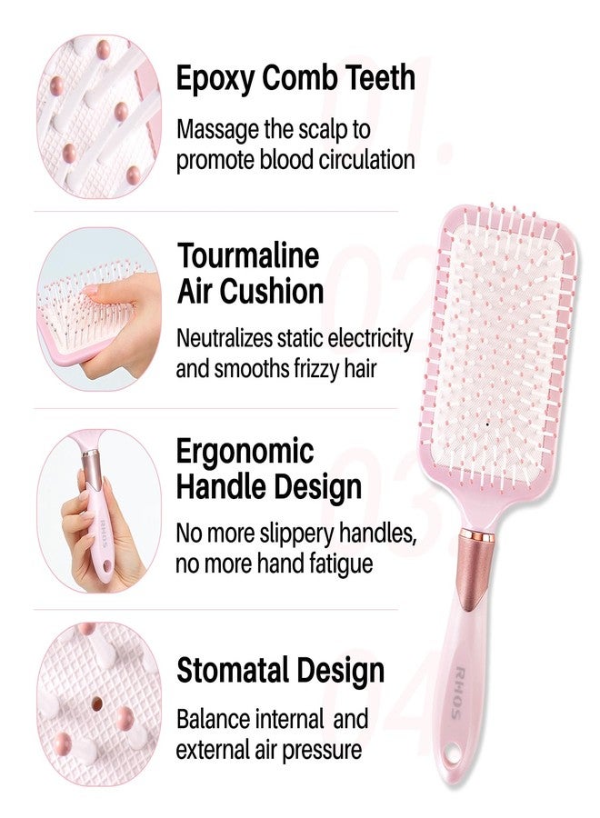 RHOS Paddle Brush for Women & Men - Detangler for Thick, Curly, Long, Wet & Dry Hair - Nylon Bristles Square Cushion Brush for Smoothing and Detangling (1 Pack - Pink) - Image 4