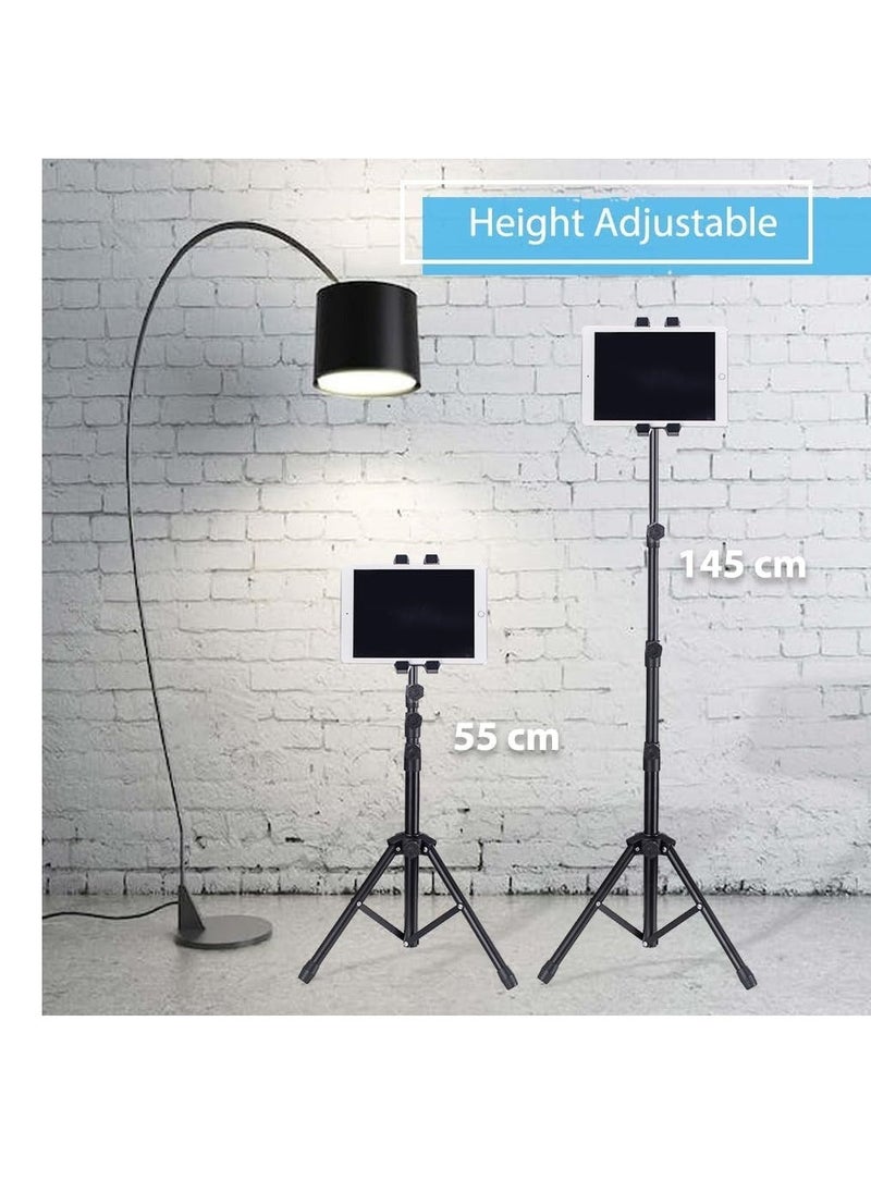 ELTRAZONE Telescopic Tripod Tablet Stand for Tablets 6" to 13" Tablet Floor Stand for IPad 12.9" Mobile Phone Stand (Adjustable, BLACK 01) - Image 1