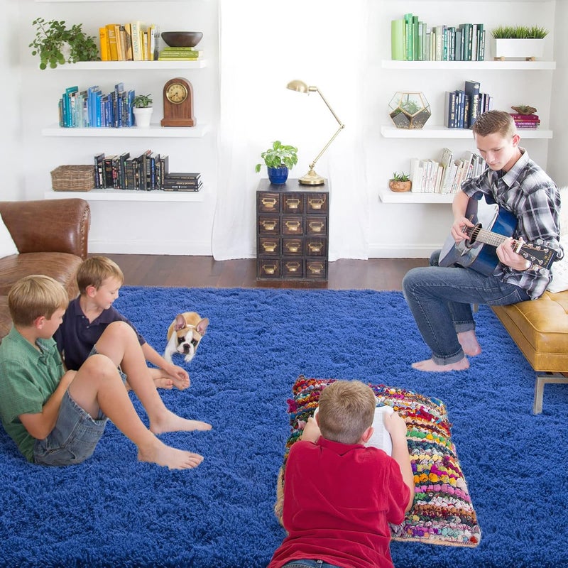 ISEAU Light Navy Rugs for Bedroom Living Room, Ultra Soft Shag Area Rug 4'x6' Carpet for Bedroom, Non-Slip Fluffy Dorm Rug for Kids Room Home Decor - Image 4