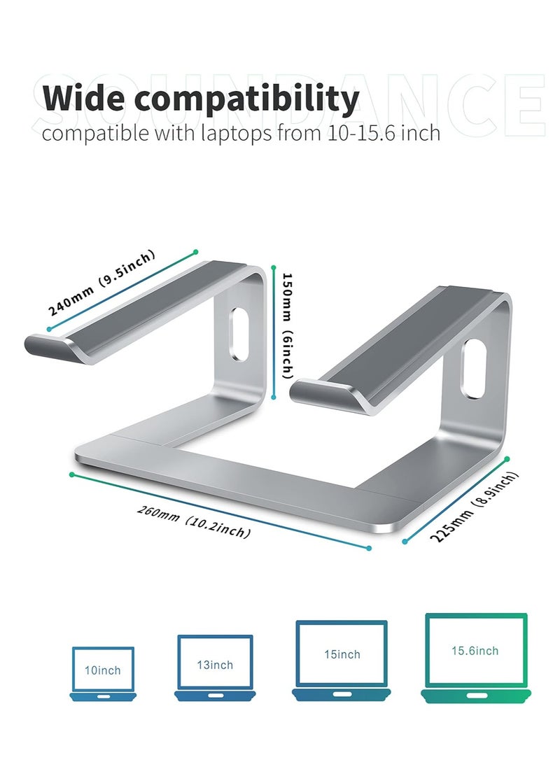 XSEVEN - Aluminum XSEVEN Laptop Stand for Desk Compatible with Mac MacBook Pro Air Apple Notebook, Portable Holder Ergonomic Elevator Metal Riser for 10 to 15.6 inch PC Desktop Computer, Silver - Image 1