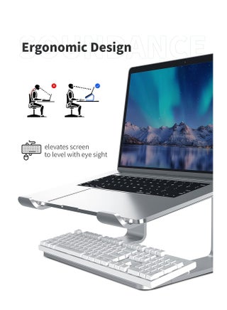 حامل كمبيوتر محمول من الألومنيوم XSEVEN للمكتب متوافق مع أجهزة Mac MacBook Pro Air Apple Notebook، حامل محمول مريح مع رافعة معدنية لجهاز كمبيوتر مكتبي مقاس 10 إلى 15.6 بوصة، فضي - view 3