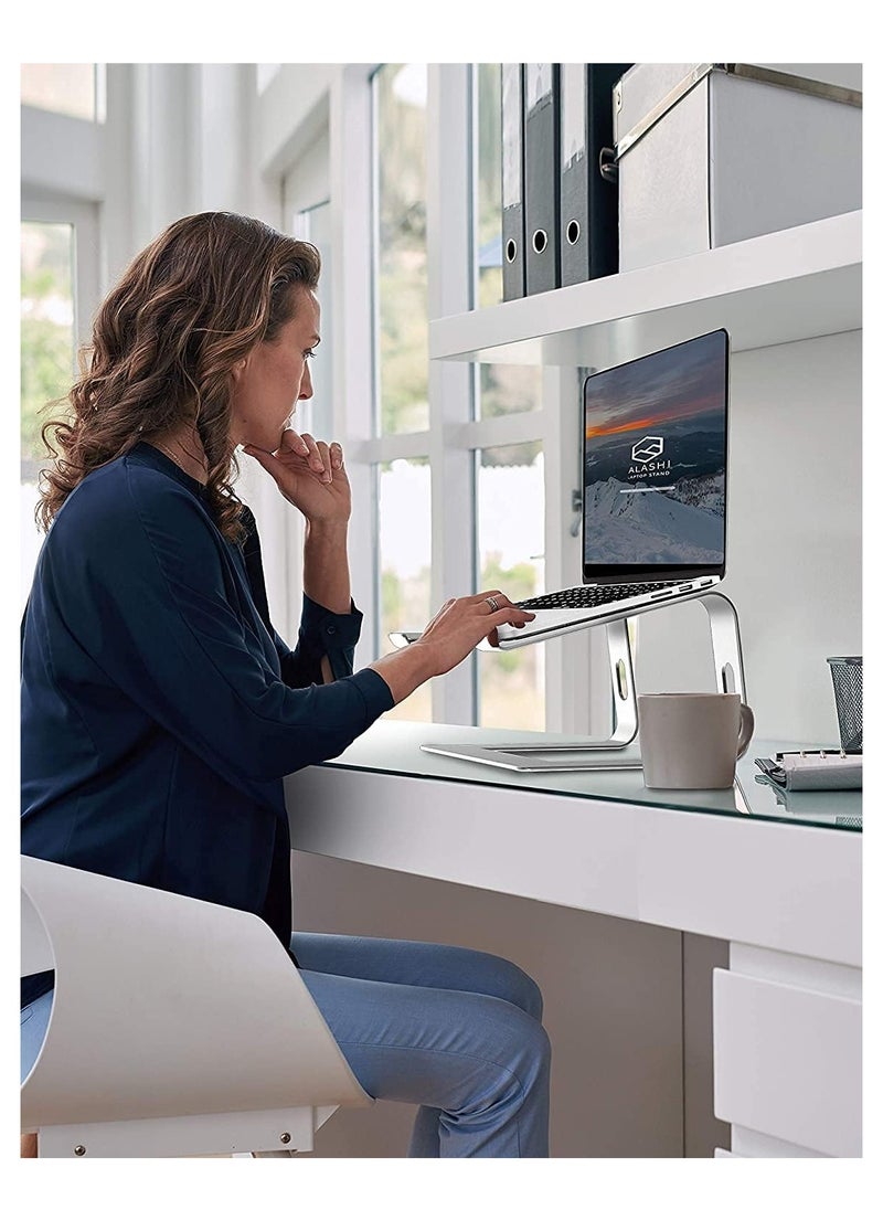 XSEVEN - Aluminum XSEVEN Laptop Stand for Desk Compatible with Mac MacBook Pro Air Apple Notebook, Portable Holder Ergonomic Elevator Metal Riser for 10 to 15.6 inch PC Desktop Computer, Silver - Image 1