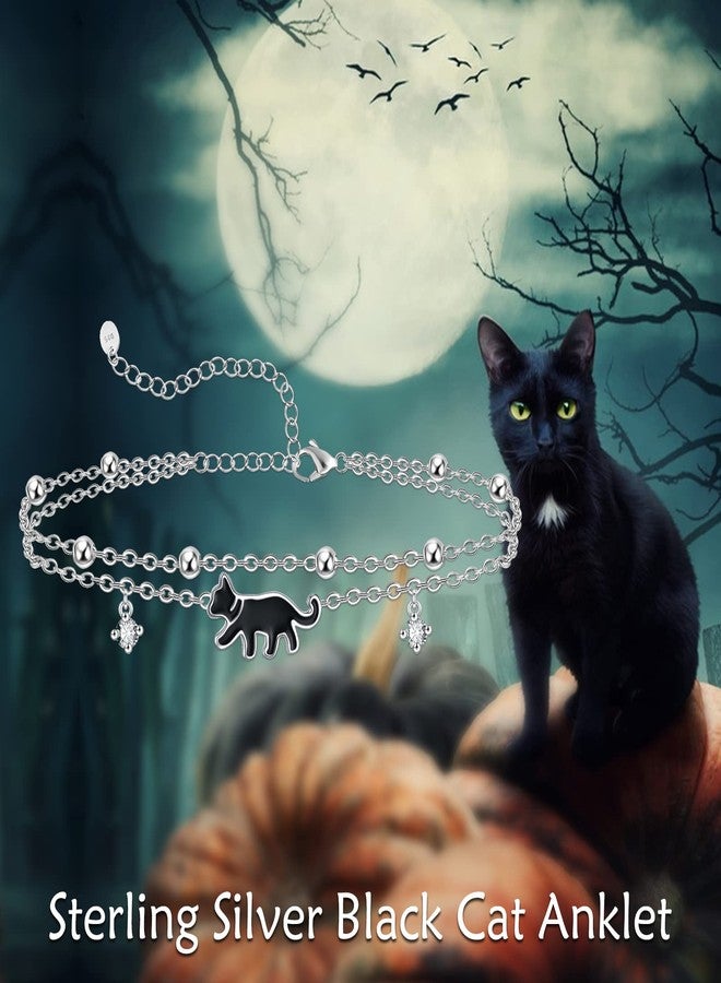 POPLYKE 925 Sterling Silver Black Cat Anklets Double Layered chain for Women birthdaySummer Beach Cat Jewelry - Image 2
