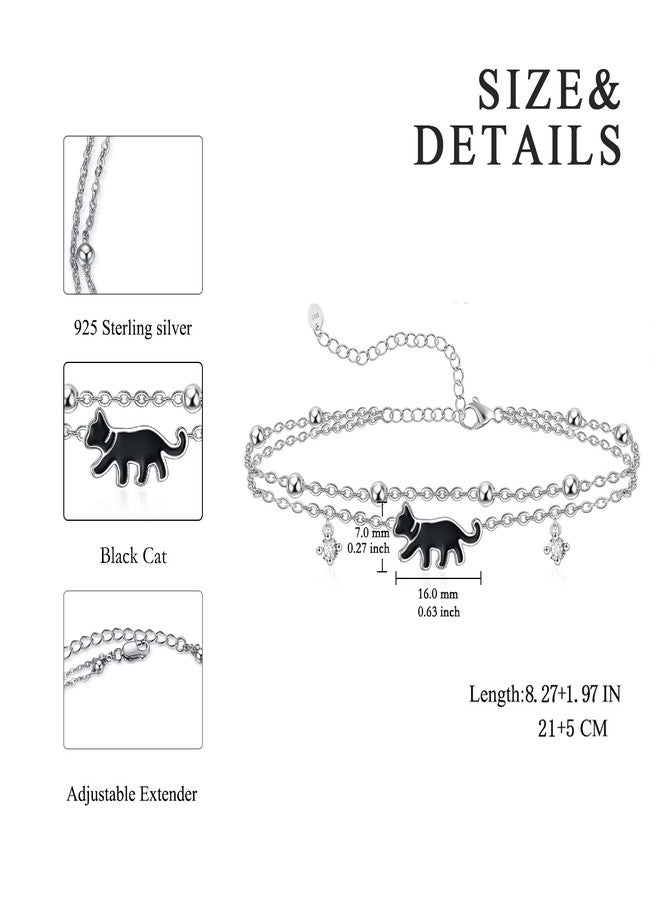 POPLYKE 925 Sterling Silver Black Cat Anklets Double Layered chain for Women birthdaySummer Beach Cat Jewelry - Image 4