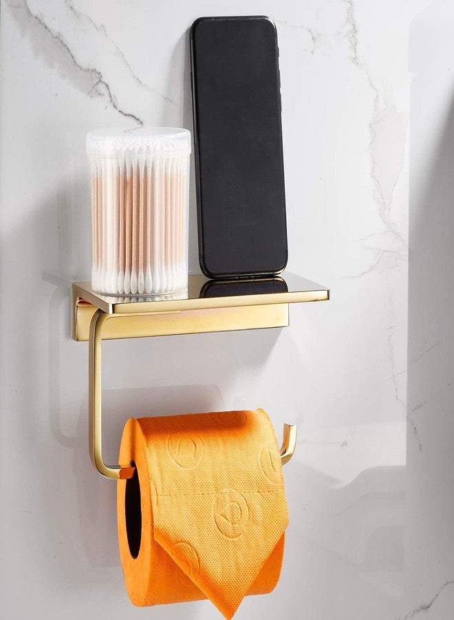 LANGPAI Toilet Paper Holder for Bathroom Solid Brass and Superior Hotel Style Tissue Roll Holder with Cell Phone Storage Gold Finish - Image 2