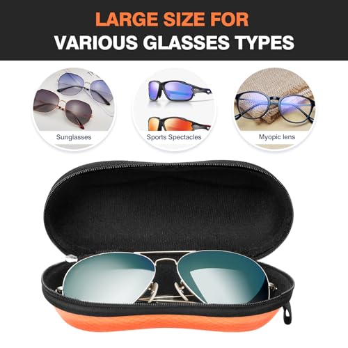 MoKo EVA Semi Hard Shell Sunglasses Case, Unisex Protective Eyeglass Case Glasses Case Holder with Metal Hanging Hook Mini Screwdriver for Men Women, Orange - Image 3