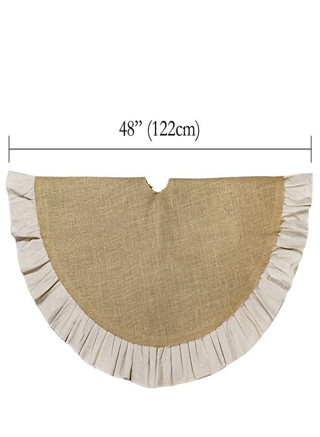 Ivenf Christmas Tree Skirt, 48 inches Natural Burlap Jute with Ruffle Edge, Rustic Xmas Holiday Decoration - Image 3