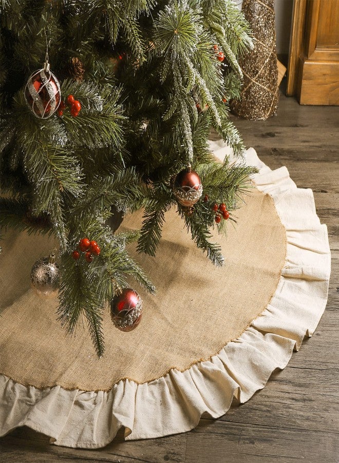 Ivenf Christmas Tree Skirt, 48 inches Natural Burlap Jute with Ruffle Edge, Rustic Xmas Holiday Decoration - Image 1