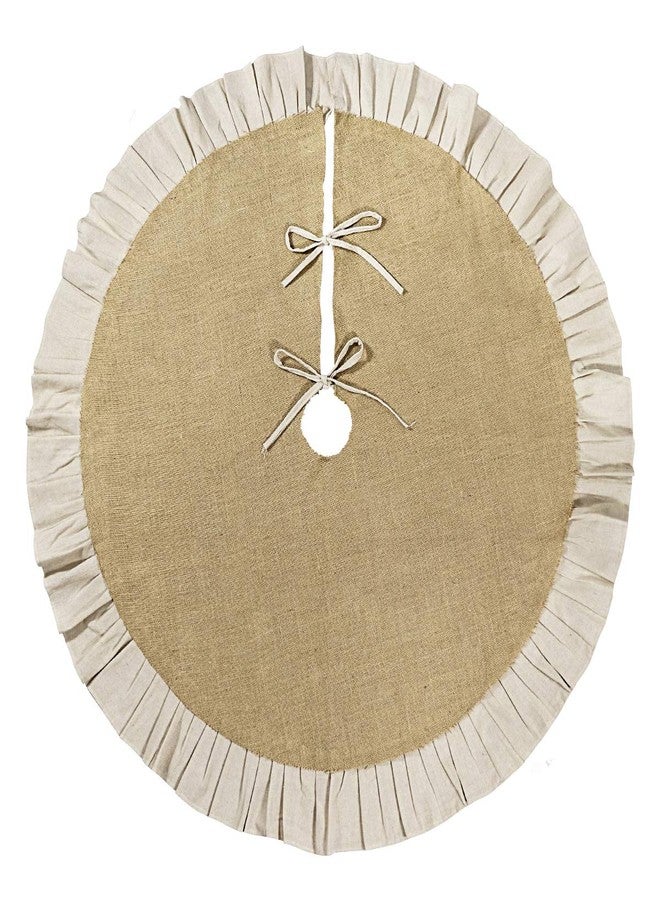 Ivenf Christmas Tree Skirt, 48 inches Natural Burlap Jute with Ruffle Edge, Rustic Xmas Holiday Decoration - Image 2