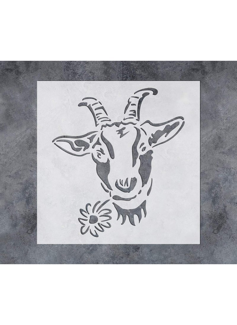 G GSS Designs GSS Designs Farmhouse Goat Flower Stencil - Reusable Mylar Farm Animal Template Stencils for Painting on Wood Wall Canvas (12x12Inch) - Art Painting Tools for DIY (SL-105)  - Image 1