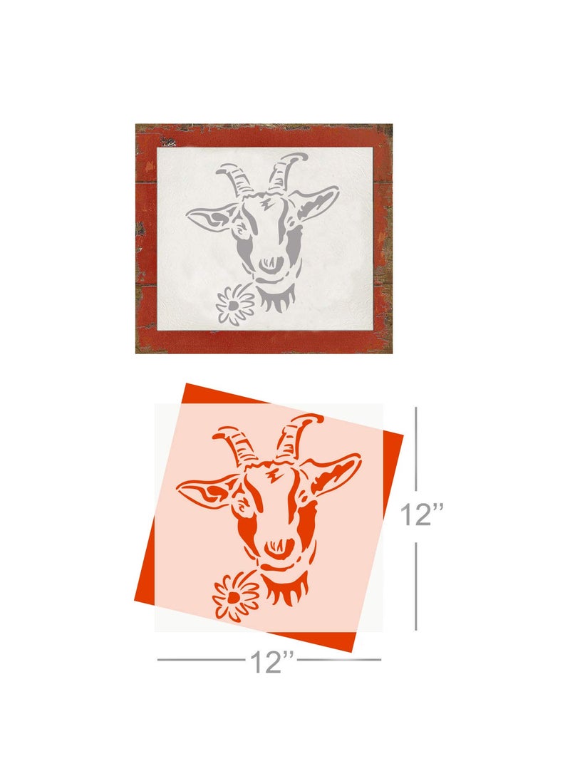 G GSS Designs GSS Designs Farmhouse Goat Flower Stencil - Reusable Mylar Farm Animal Template Stencils for Painting on Wood Wall Canvas (12x12Inch) - Art Painting Tools for DIY (SL-105)  - Image 2