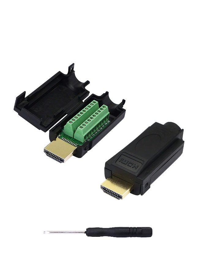 HDMI Solderless Adapter, 2 Pack Gold Plated HDMI Extension Cable Connector, Signals Terminal Breakout Board Free Welding Connector with Plastic Cover Screwdriver - Image 1