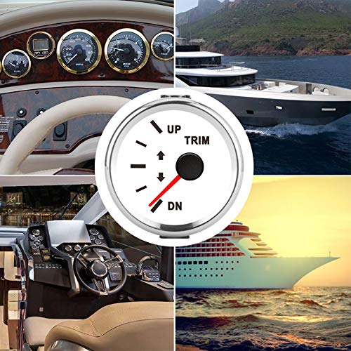 KIMISS Boat Trim Balance Gauge Meter, 52mm Domed Series Marine Trim Gauge with Red Backlight Ship IP67 for Yacht Marine Vehicle Modification(Silver Frame on White) - Image 2
