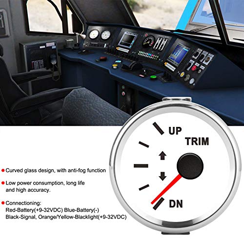 KIMISS Boat Trim Balance Gauge Meter, 52mm Domed Series Marine Trim Gauge with Red Backlight Ship IP67 for Yacht Marine Vehicle Modification(Silver Frame on White) - Image 5