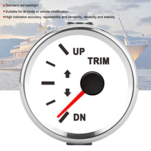 KIMISS Boat Trim Balance Gauge Meter, 52mm Domed Series Marine Trim Gauge with Red Backlight Ship IP67 for Yacht Marine Vehicle Modification(Silver Frame on White) - Image 4