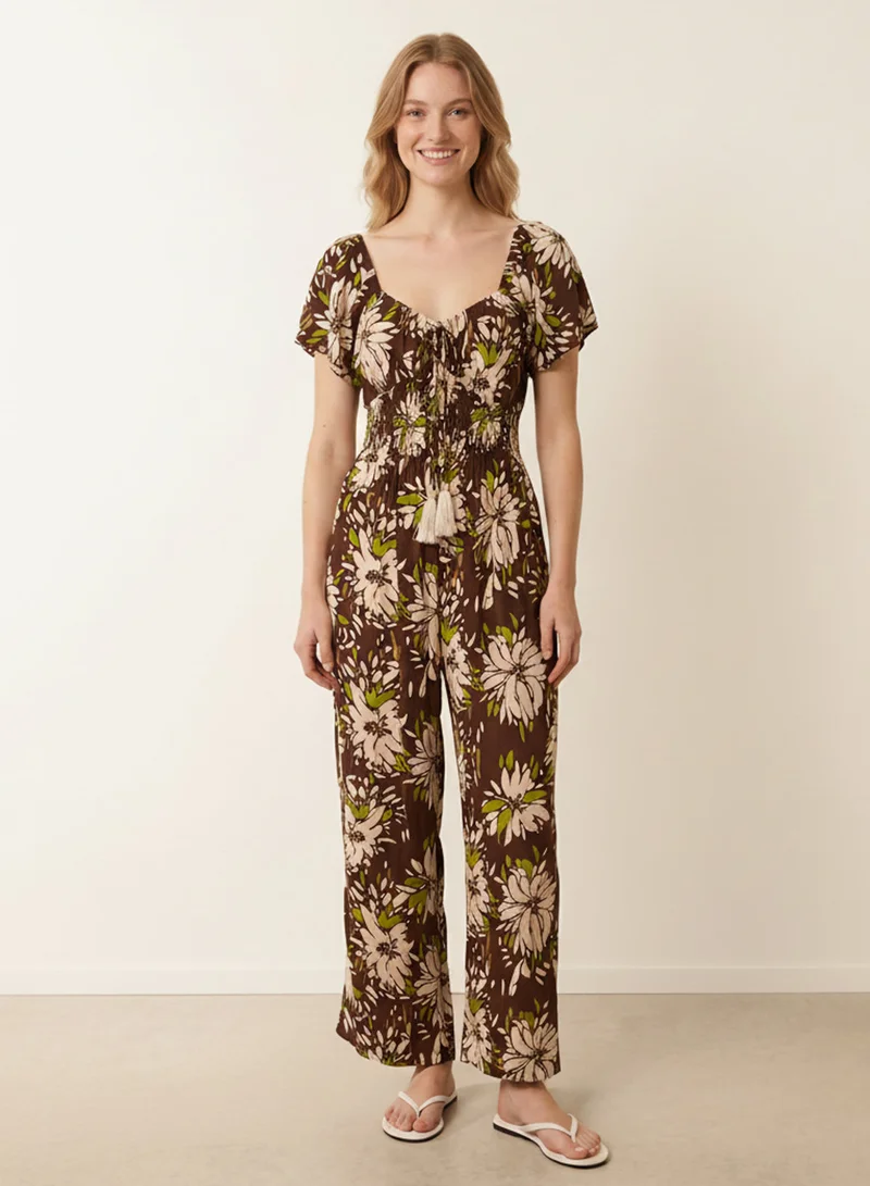 Blue Vanilla Shirred Waist Wide Leg Jumpsuit