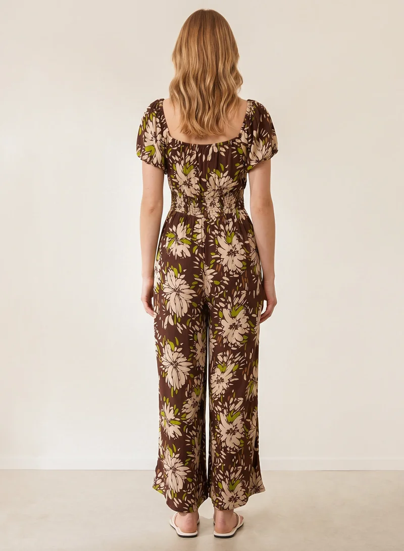 Blue Vanilla Shirred Waist Wide Leg Jumpsuit
