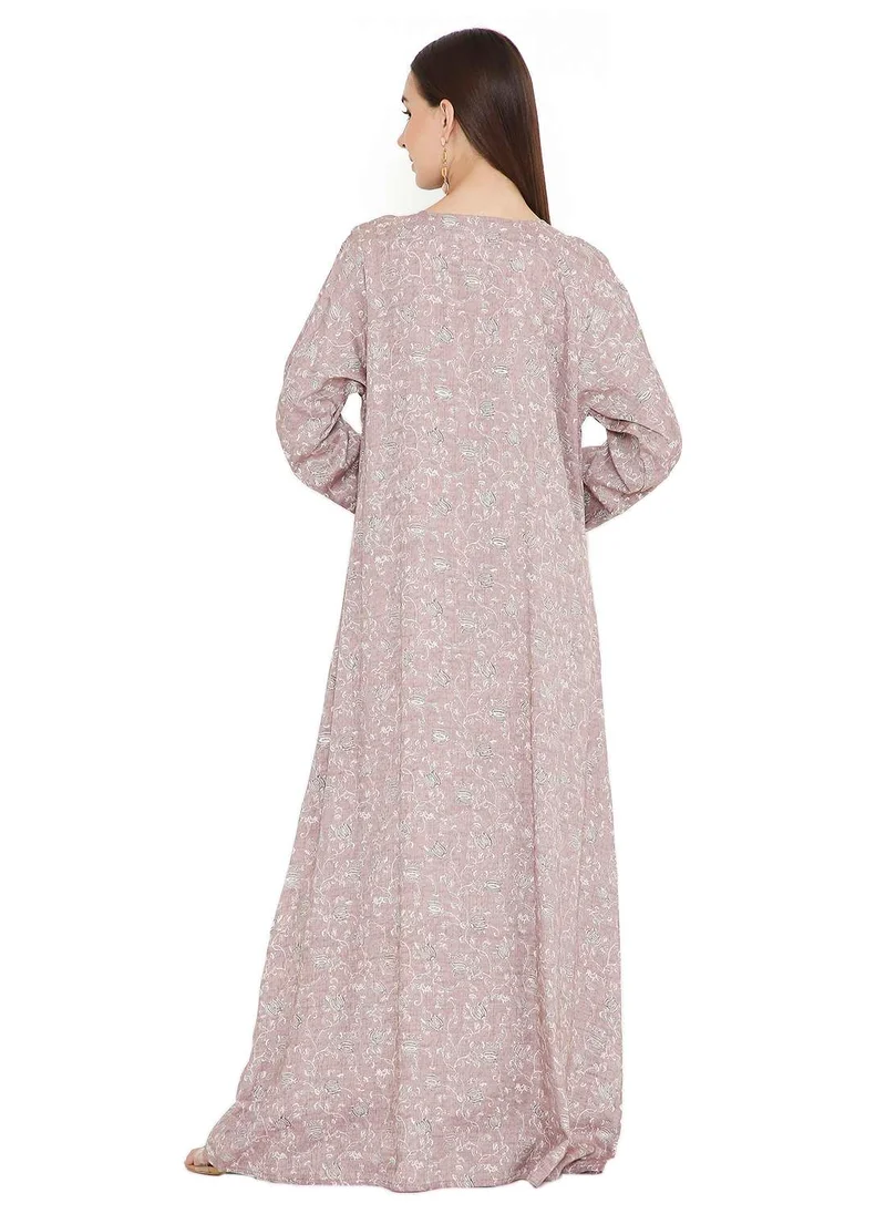 هانا آند سارا LONG VISCOSE UNIQUE THREAD EMBROIDERY WITH STYLISH PRINTED ARABIC KAFTAN JALABIYA DRESS