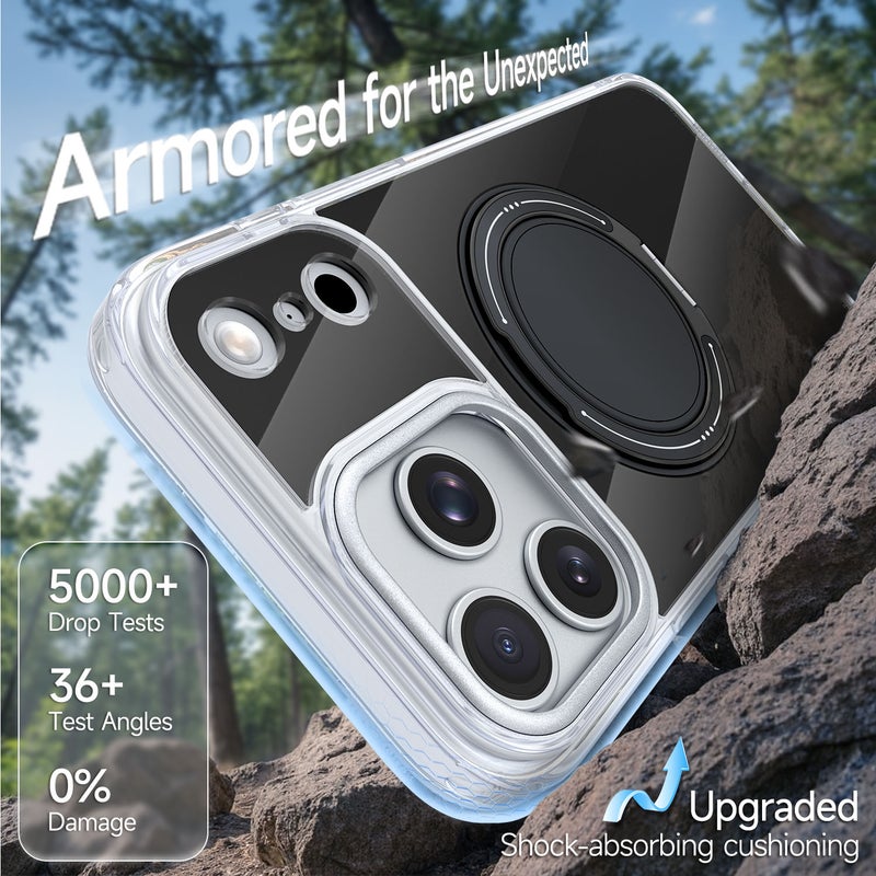 Multi-Functional Protective for iPhone Case  TPU + Acrylic Integrated Overmolding | Aluminum Alloy Kickstand | 360° Rotatable Stand Magnetic & Wireless Charging Compatible - Image 3