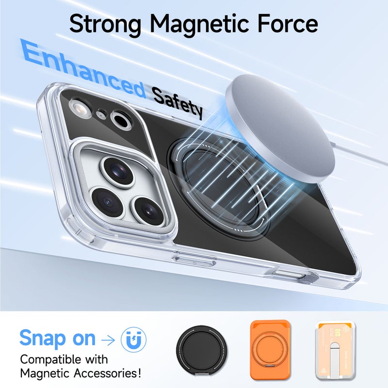 Multi-Functional Protective for iPhone Case  TPU + Acrylic Integrated Overmolding | Aluminum Alloy Kickstand | 360° Rotatable Stand Magnetic & Wireless Charging Compatible - Image 2