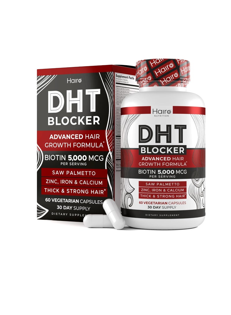 Hairo Nutrition DHT Blocker Hair Follicle Regrowth with High Potency Biotin for Women and men 60 Capsules - Image 1