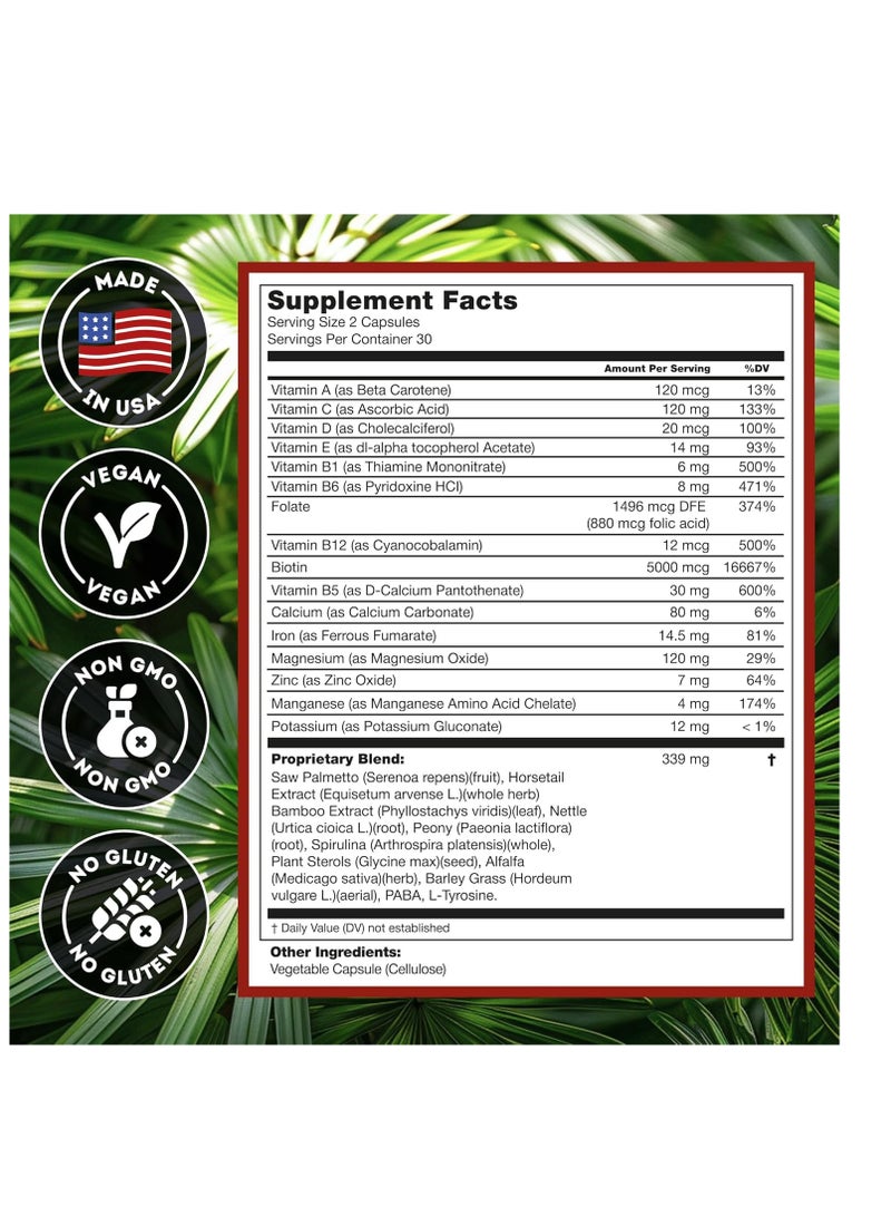 Hairo Nutrition DHT Blocker Hair Follicle Regrowth with High Potency Biotin for Women and men 60 Capsules - Image 2