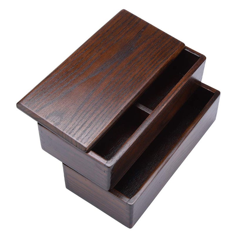 TOPINCN Lunch Box Wooden Healthy Double Layer Rectangle Food Snacks Fruit Container for Office Picnic Sushi - Image 2