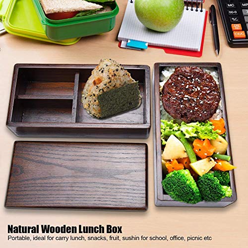 TOPINCN Lunch Box Wooden Healthy Double Layer Rectangle Food Snacks Fruit Container for Office Picnic Sushi - Image 3