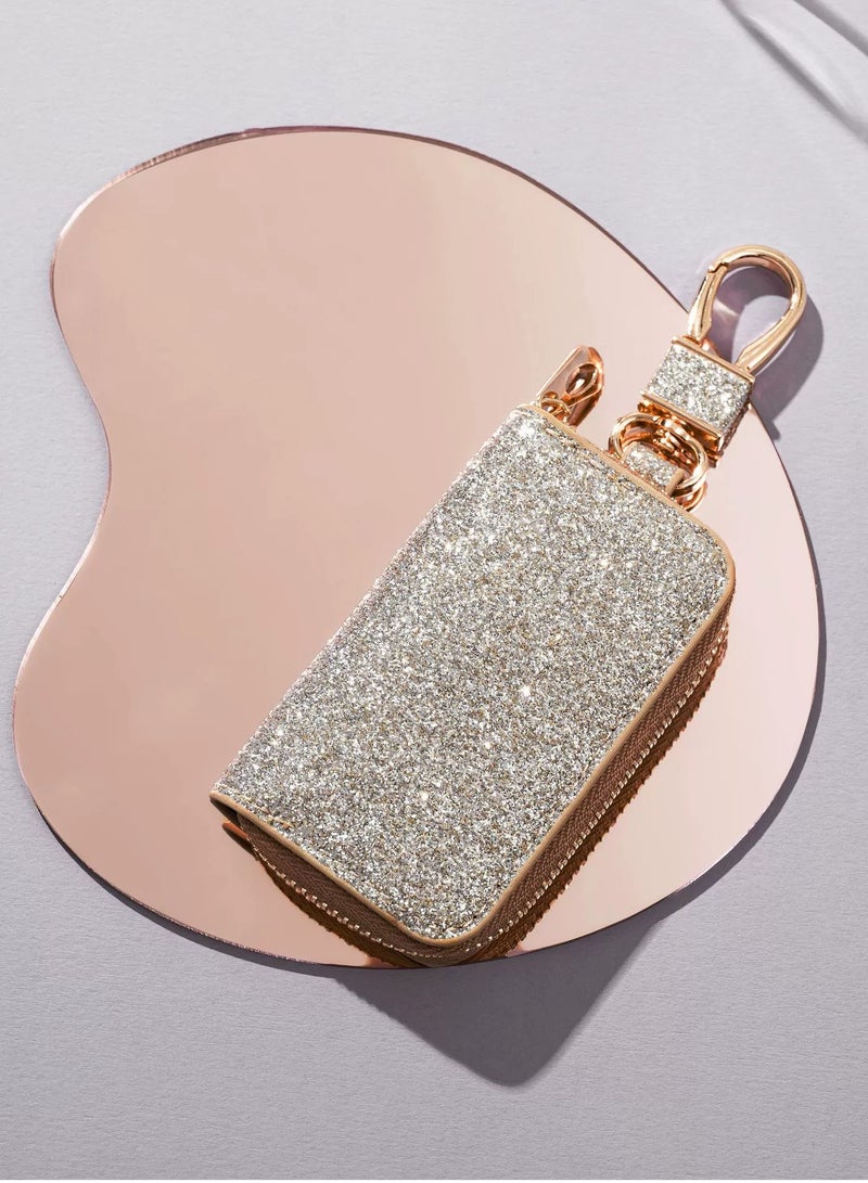 Car Key Case for Women Shinny Premium Leather Coin Holder Zipper Case Remote Wallet Bag