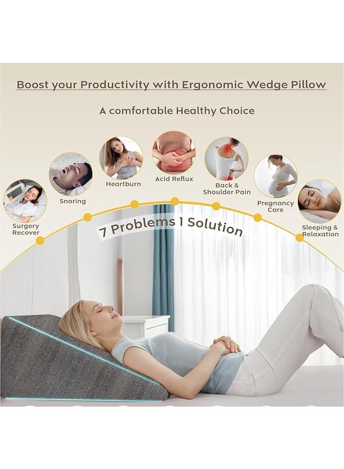 Wedge Memory Foam Pillow for Neck, Acid Reflux, Snoring, Leg Elevation, and Pregnancy Support, Orthopedic Bed Cushion, High-Resilience Foam, 20×19.5×10 Inch - Image 3