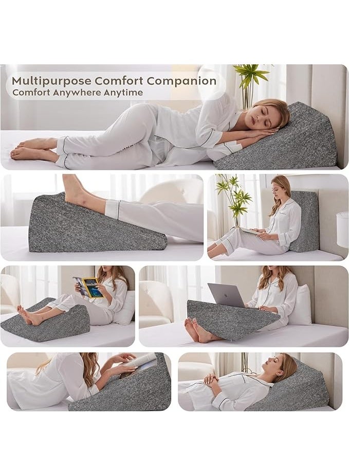 Wedge Memory Foam Pillow for Neck, Acid Reflux, Snoring, Leg Elevation, and Pregnancy Support, Orthopedic Bed Cushion, High-Resilience Foam, 20×19.5×10 Inch - Image 1