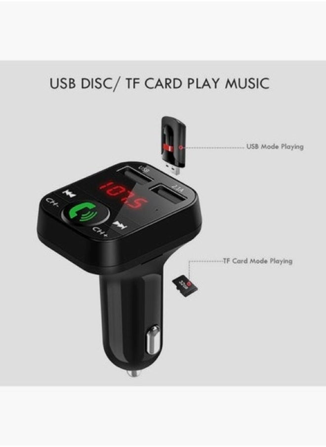 2 in 1 FM Transmitter, Bluetooth 4.2, USB and MicroSD ports, A Hands-free Kit, Built-in Microphone and LCD Display, High-quality PC Material, Wireless Call