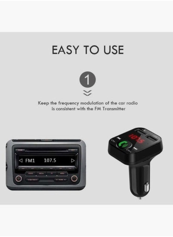 2 in 1 FM Transmitter, Bluetooth 4.2, USB and MicroSD ports, A Hands-free Kit, Built-in Microphone and LCD Display, High-quality PC Material, Wireless Call