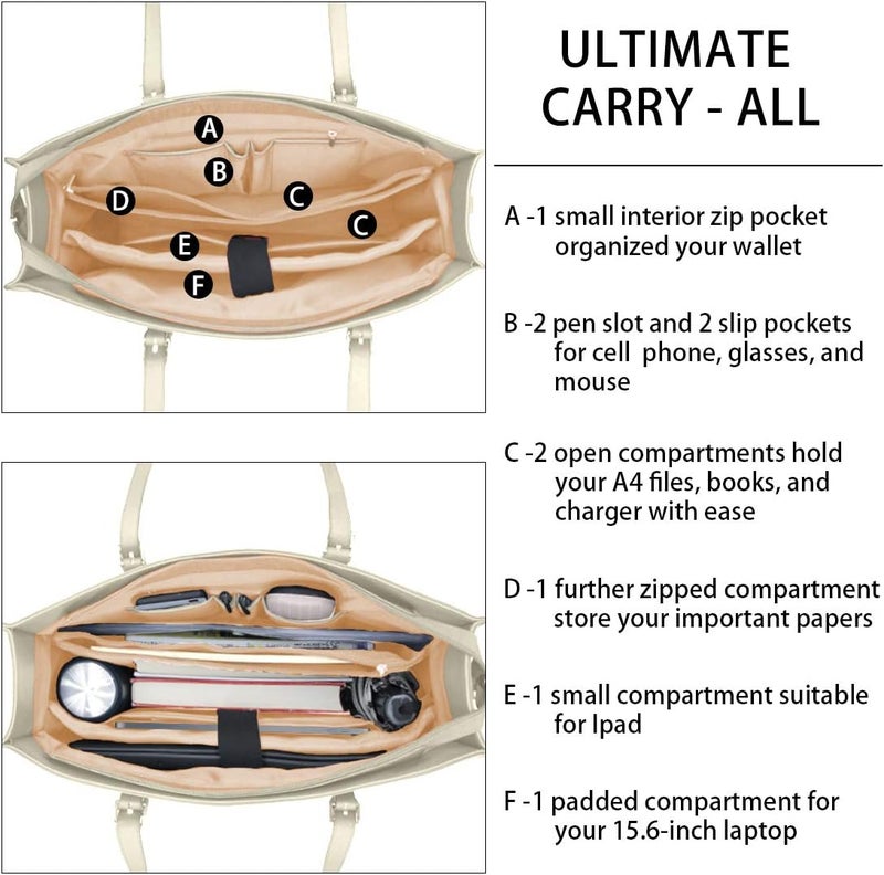 NUBILY Laptop Bag for Women Waterproof Lightweight Leather 15.6 Inch Computer Tote Bag - Image 4