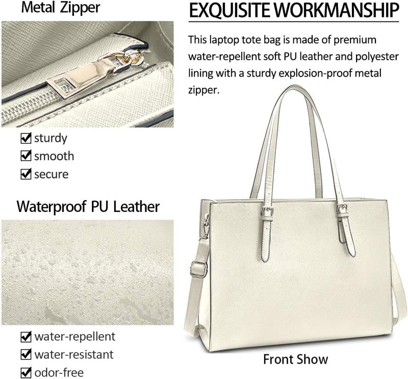 NUBILY Laptop Bag for Women Waterproof Lightweight Leather 15.6 Inch Computer Tote Bag - Image 2