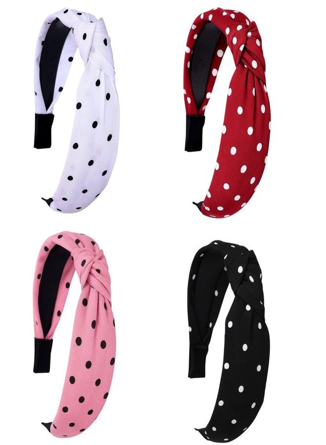 NNR Stylish Polka Dot Knotted Headband for Women & Girls | Soft Stretchable Fabric | Comfortable Non-Slip Fit | Trendy Hair Accessory for Outings, Photoshoots, Travel & Fashion Styling - Pack Of - 4 - Image 1