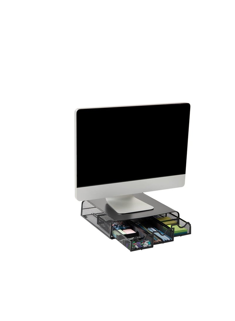 Mind Reader Monmesh-Blk Monitor Stand and Desk Organizer, Black Metal Mesh - Image 1
