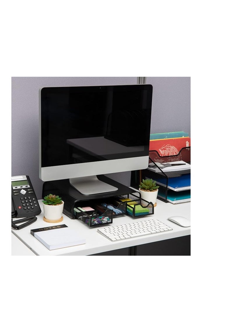 Mind Reader Monmesh-Blk Monitor Stand and Desk Organizer, Black Metal Mesh - Image 2