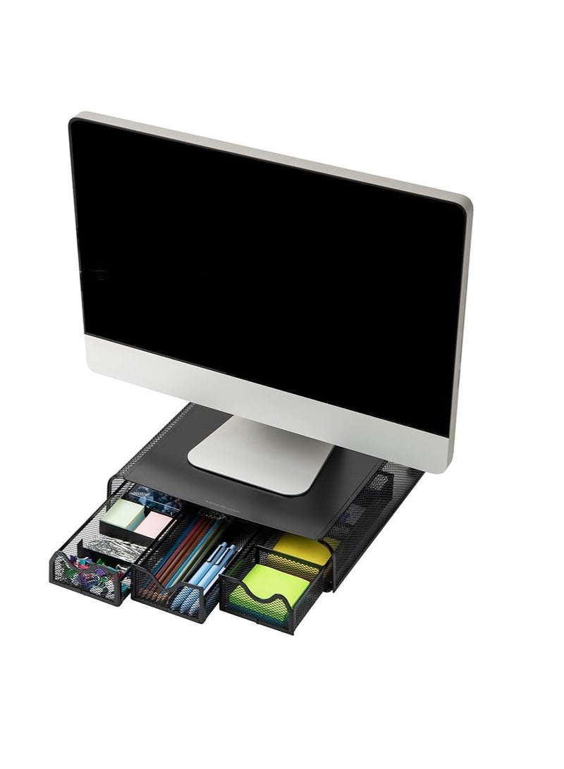 Mind Reader Monmesh-Blk Monitor Stand and Desk Organizer, Black Metal Mesh - Image 5