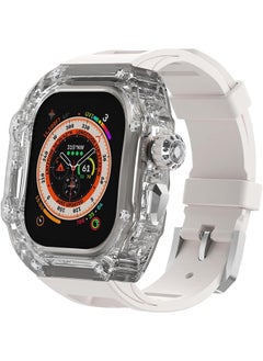 Transparent Case with Rubber Band Compatible with Apple Watch Ultra 49mm, Rugged Bumper Case TPU Crystal Sport Shockproof Protective Case Men- White