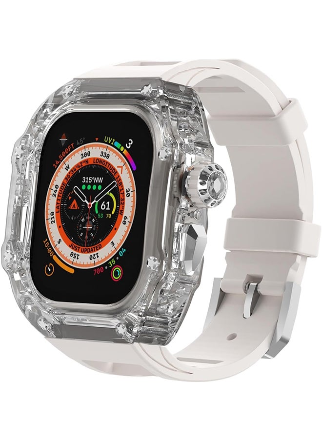 O Ozone - Transparent Case with Rubber Band Compatible with Apple Watch Ultra 49mm, Rugged Bumper Case TPU Crystal Sport Shockproof Protective Case Men- White - Image 1