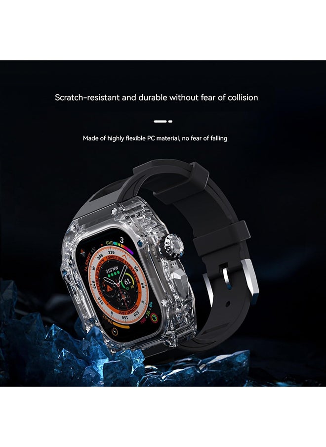 O Ozone - Transparent Case with Rubber Band Compatible with Apple Watch Ultra 49mm, Rugged Bumper Case TPU Crystal Sport Shockproof Protective Case Men- White - Image 1