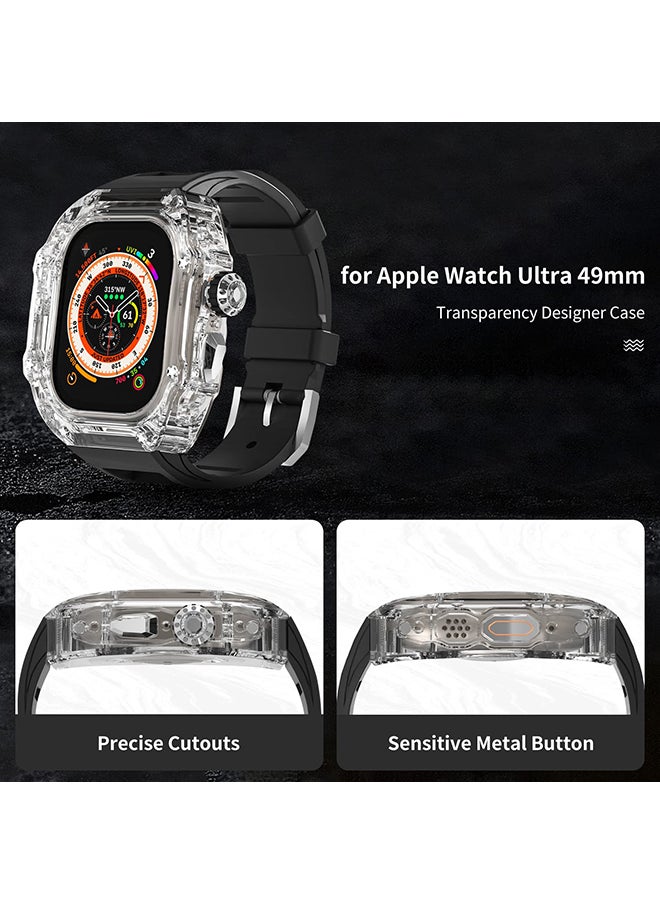 O Ozone - Transparent Case with Rubber Band Compatible with Apple Watch Ultra 49mm, Rugged Bumper Case TPU Crystal Sport Shockproof Protective Case Men- White - Image 1