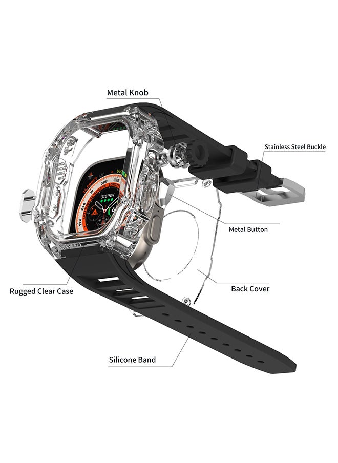O Ozone - Transparent Case with Rubber Band Compatible with Apple Watch Ultra 49mm, Rugged Bumper Case TPU Crystal Sport Shockproof Protective Case Men- White - Image 1