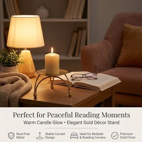 Enorme Gold Metal Candle Holder | Elegant Decorative Pillar Candle Stand for Home, Office & Table Décor | Durable, Rust-Free & Modern Design Candle Holder - (Pack of - 1) - Image 5