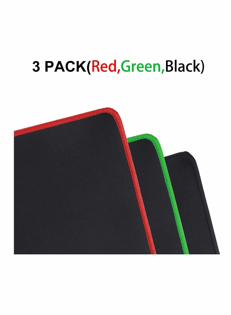 Y&D Mouse Pad, Economic Mousepad Waterproof Cloth Surface Optimized for Precision, Durable Stitched Anti-Fray Edges Black Red and Green 3 Packs Mousepad, 10 x 8.5 Inches  - Image 2