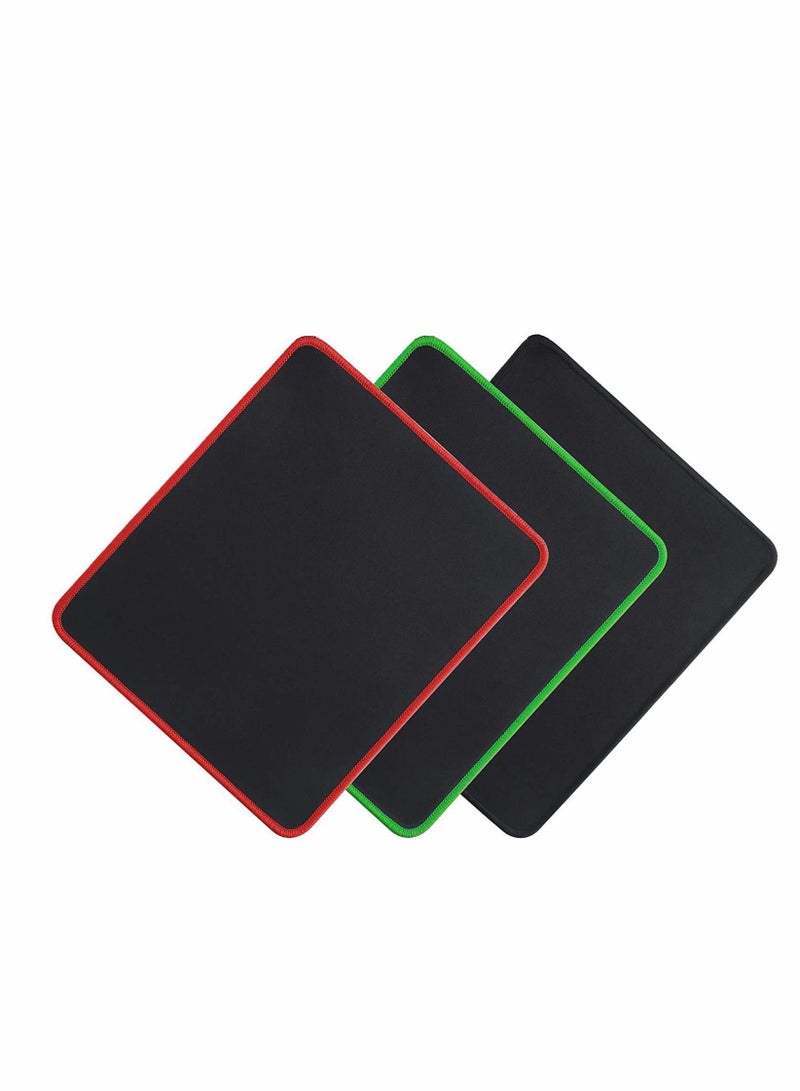 Y&D Mouse Pad, Economic Mousepad Waterproof Cloth Surface Optimized for Precision, Durable Stitched Anti-Fray Edges Black Red and Green 3 Packs Mousepad, 10 x 8.5 Inches  - Image 1