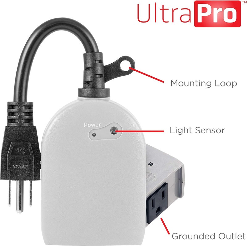 UltraPro Outdoor Outlet Timer, Dusk-to-Dawn Sensor, Single Outlet Light , Simple Automation, Weather-Resistant, Sensing , Seasonal Lights , Landscape, 1 Pack, Gray, 53634 - Image 4