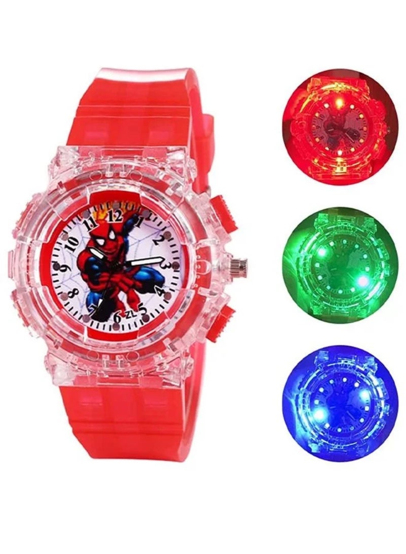 Spider-Man Kids Watch, Superhero Kids Analog Watch for Boys Girls, Adjustable Strap Learning Time Kids Wrist Watch with 7 Colors Flashing, Cool Inexpensive Gift for Toddlers, Boys, Girls - Image 1